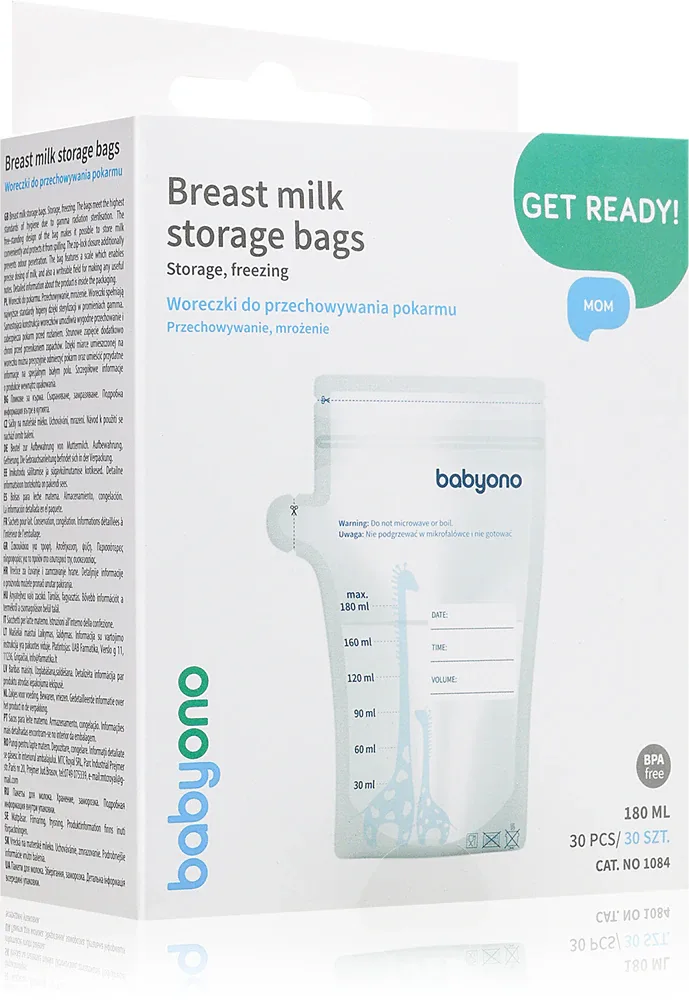 Пакеты для хранения грудного молока BabyOno Breast Milk Bag с безопасной застёжкой, 30 шт 180 мл