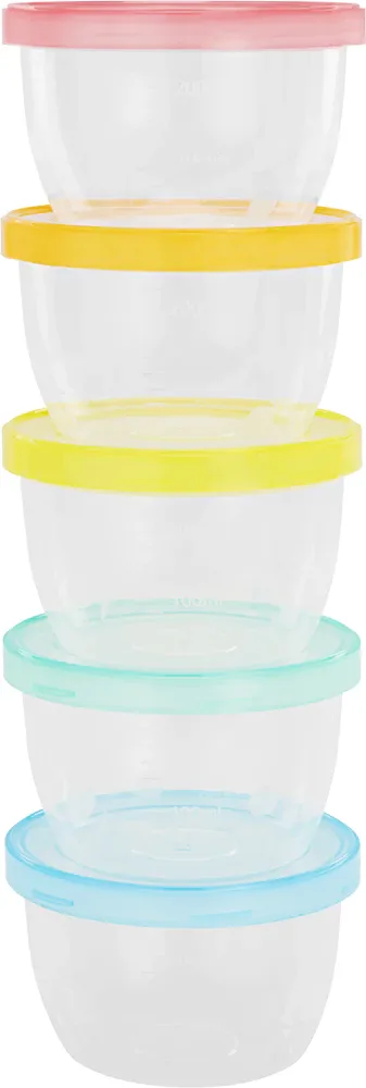 Контейнеры для детского питания Badabulle Maxi Fun Colors с крышками, для микроволновой печи, 5 шт. по 250 мл
