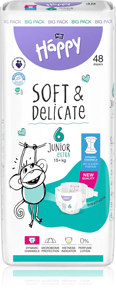 Подгузники детские BELLA Baby Happy Soft Delicate Junior Extra от 15 кг, с двойным индикатором влажности, 34 шт