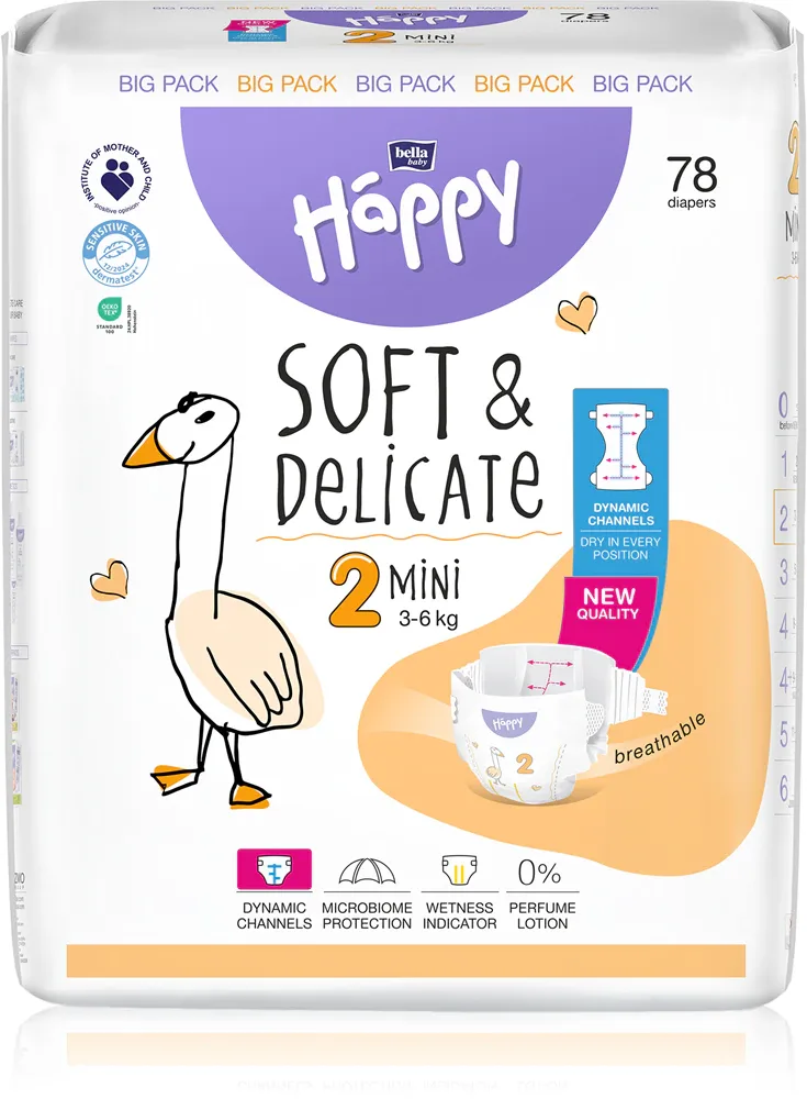 Подгузники одноразовые BELLA Baby Happy Soft Delicate Mini 3–6 кг, с индикатором влажности, 38 шт, Mini  3-6 kg / Mini 3-6 kg