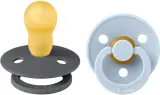 Пустышка BIBS Colour Natural Rubber Size 3: 18+ months каучуковая, с оптимальным потоком воздуха, 2 шт Iron / Baby Blue — фото 1