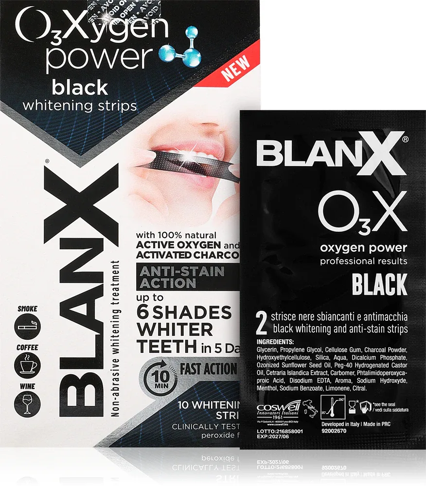 Полоски для отбеливания зубов BlanX Oxygen Power Whitening Black Strips с активным углём, 10 шт