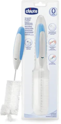 Ёршик для бутылочек Chicco Cleaning Brush с маленькой щёточкой для сосок, 1 шт 0m+