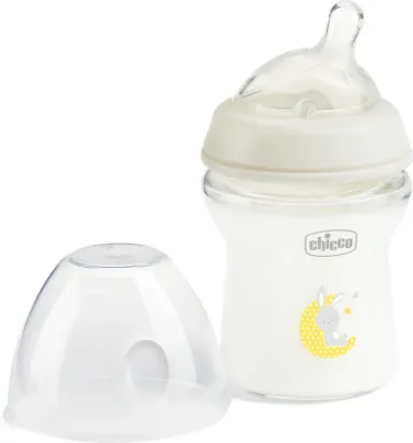 Бутылочка для кормления Chicco Natural Feeling Glass Neutral II стеклянная, с силиконовой соской, 0m+ 150 мл