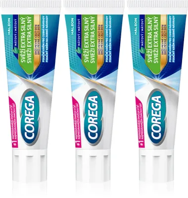 Крем для фиксации зубных протезов Corega Fresh Extra Strong для свежести дыхания, 3 шт. по 40 г