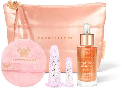 Набор для ухода за лицом Crystallove Set Pink подарочный, с сывороткой и аксессуарами для массажа, 5 шт