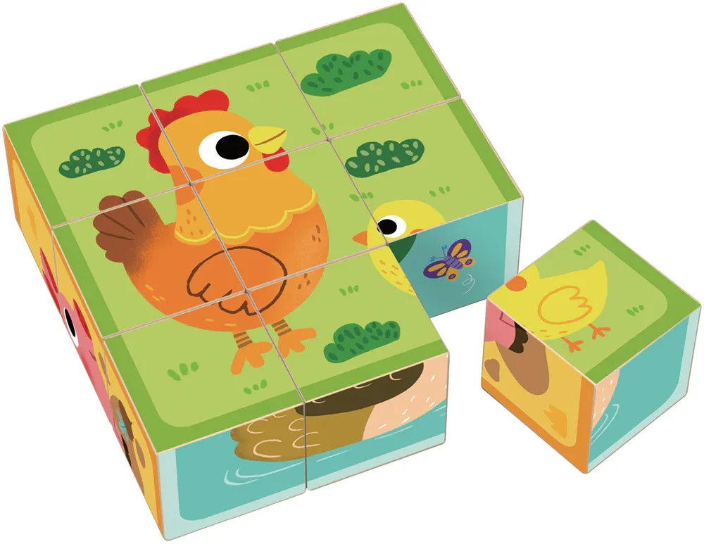 Кубики деревянные 2Kids Toys Wooden Blocks Farm развивающие, 9 шт 12 m+