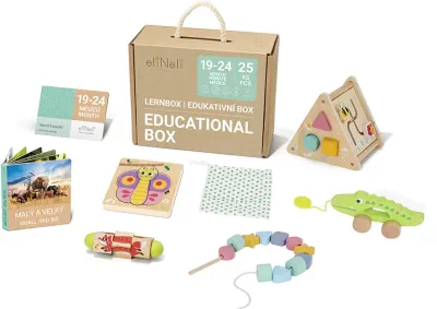 Развивающий набор eliNeli Educational Box 19-24 m+ деревянный, в кейсе, подарочный, 1 шт