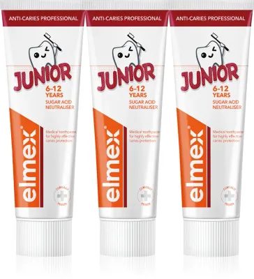 Зубная паста детская Elmex Anti-Caries Professional Junior от кариеса, приятная на вкус, 3 × 75 мл