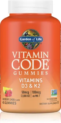 Пастилки жевательные Garden of Life Vitamin Code Gummies Vitamins D3 K2 с витаминами D3 и K2, малина и лимон, 45 шт smak Raspberry Lemon