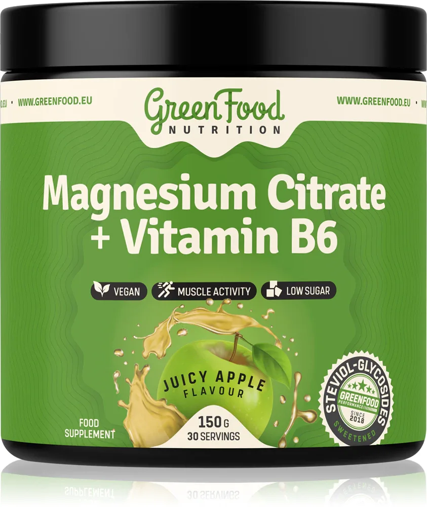Магния цитрат GreenFood Nutrition Magnesium Citrate + Vitamin B6 с витамином B6, вкус лимона, 150 г