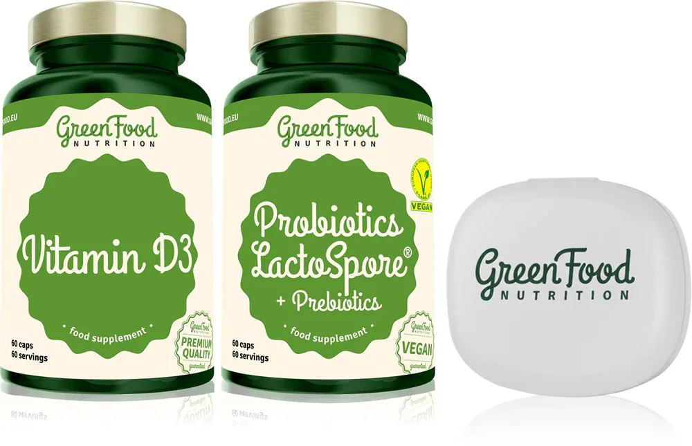 Набор пищевых добавок GreenFood Nutrition Probiotics Lactospore with Prebiotics + Vitamin D3 для пищеварения и иммунитета, 164 г
