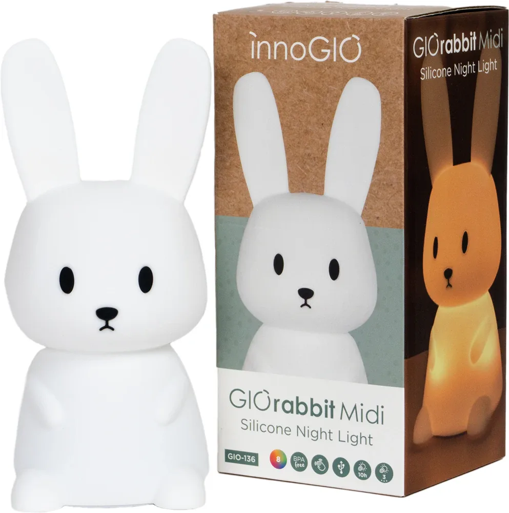 Детский ночник innoGIO GIORabbit Midi силиконовый, с пультом, 8 цветов свечения, 1 шт