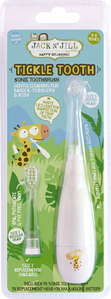 Щётка зубная звуковая детская Jack N’ Jill Tickle Tooth с подсветкой LED, с двумя насадками, 1 шт