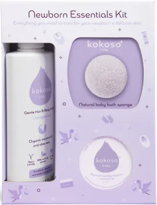 Набор для новорожденных Kokoso Baby Newborn Essentials Kit: кокосовое масло, гель для мытья тела и волос и губка dla dzieci od urodzenia