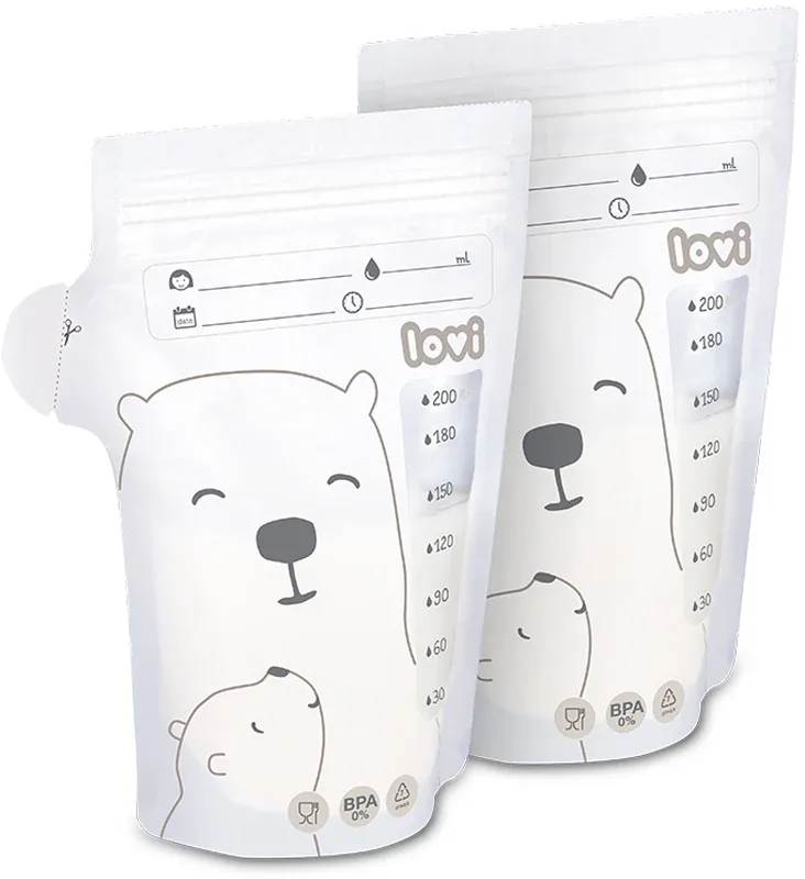Пакеты для хранения грудного молока LOVI Buddy Bear стерильные, с мерной шкалой, 25 шт по 200 мл