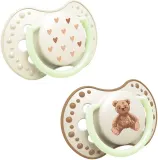 Пустышка LOVI Teddy Love силиконовая, симметричной формы, со светящимся кольцом, 2 шт — фото 1