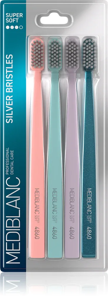 Зубная щётка MEDIBLANC Super Soft с серебряной щетиной, мягкая, для чувствительных дёсен, 4 шт