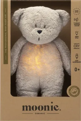 Игрушка-ночник Moonie Bear 2.0 Organic Grey со звуками, для новорождённых, USB, 1 шт