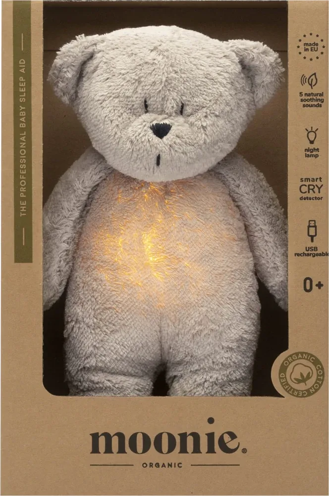 Игрушка-ночник Moonie Bear 2.0 Organic Grey со звуками, для новорождённых, USB, 1 шт