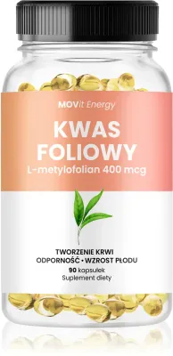 Фолиевая кислота Movit Energy Kwas Foliowy L-metylofolian 400 mcg, биологически активная добавка, 90 капсул