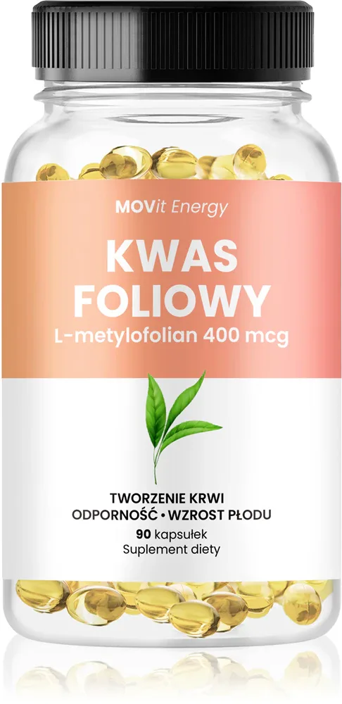 Фолиевая кислота Movit Energy Kwas Foliowy L-metylofolian 400 mcg, биологически активная добавка, 90 капсул