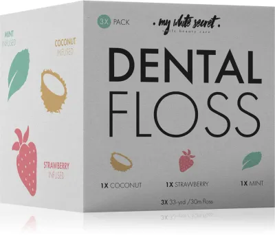 Зубная нить My White Secret Dental Floss вощёная, 3 шт Coconut, Mint, Strawberry