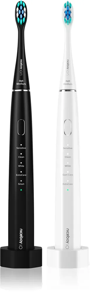 Набор электрических зубных щёток Niceboy ION Sonic White и Black, звуковые, с таймером Duo Pack