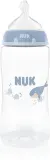 Бутылочка NUK First Choice Whale для кормления, силиконовая соска, синяя — фото 1