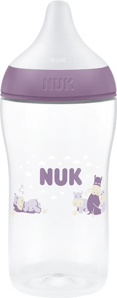 Бутылочка NUK Perfect Match Hippo для кормления, силиконовая соска, фиолетовая