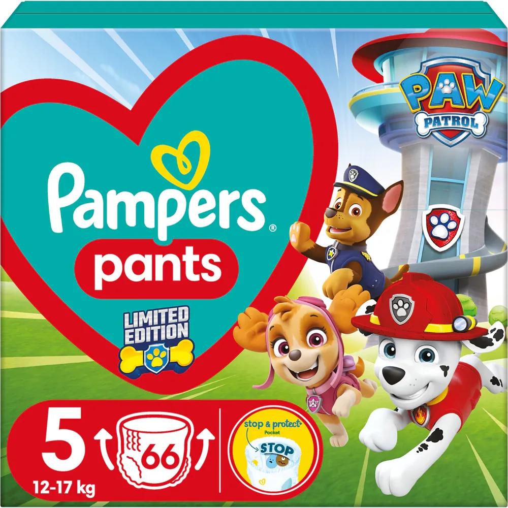 Подгузники-трусики Pampers Pants Paw Patrol Size 5 одноразовые, лимитированная серия, 66 шт 11-17 kg