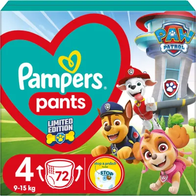 Подгузники-трусики Pampers Pants Paw Patrol Size 4 с защитой 360 Fit, 72 шт 9-15 кг