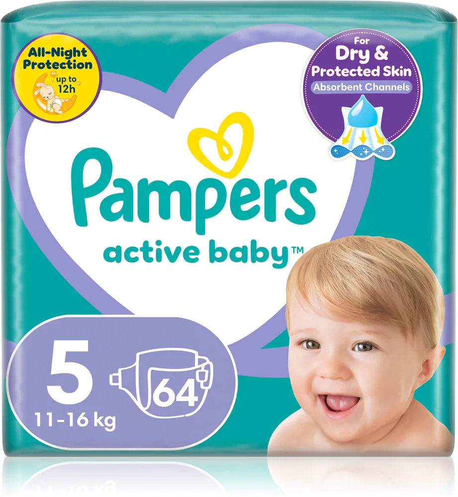 Подгузники Pampers Active Baby Size 5 не протекают днём и ночью, 64 шт 11-16 кг