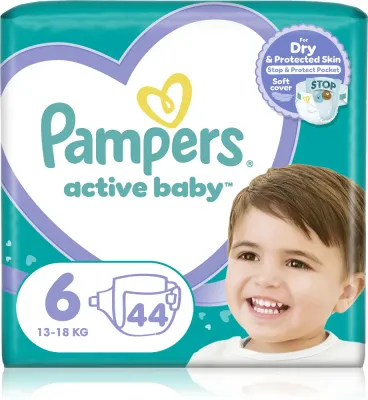 Подгузники Pampers Active Baby Size 6 для активных детей, до 18 кг, 56 шт, 13-18 kg 44 шт