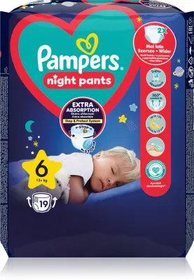Ночные подгузники-трусики Pampers Night Pants Size 6 сверхвпитывающие, до 12 часов, 19 шт 13+ kg