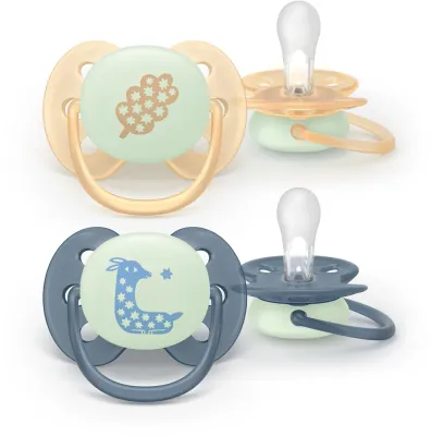 Пустышка Philips Avent Ultrasoft Night SCF094/03 ортодонтическая, светящаяся в темноте, 6-18 мес., 2 шт Neutral