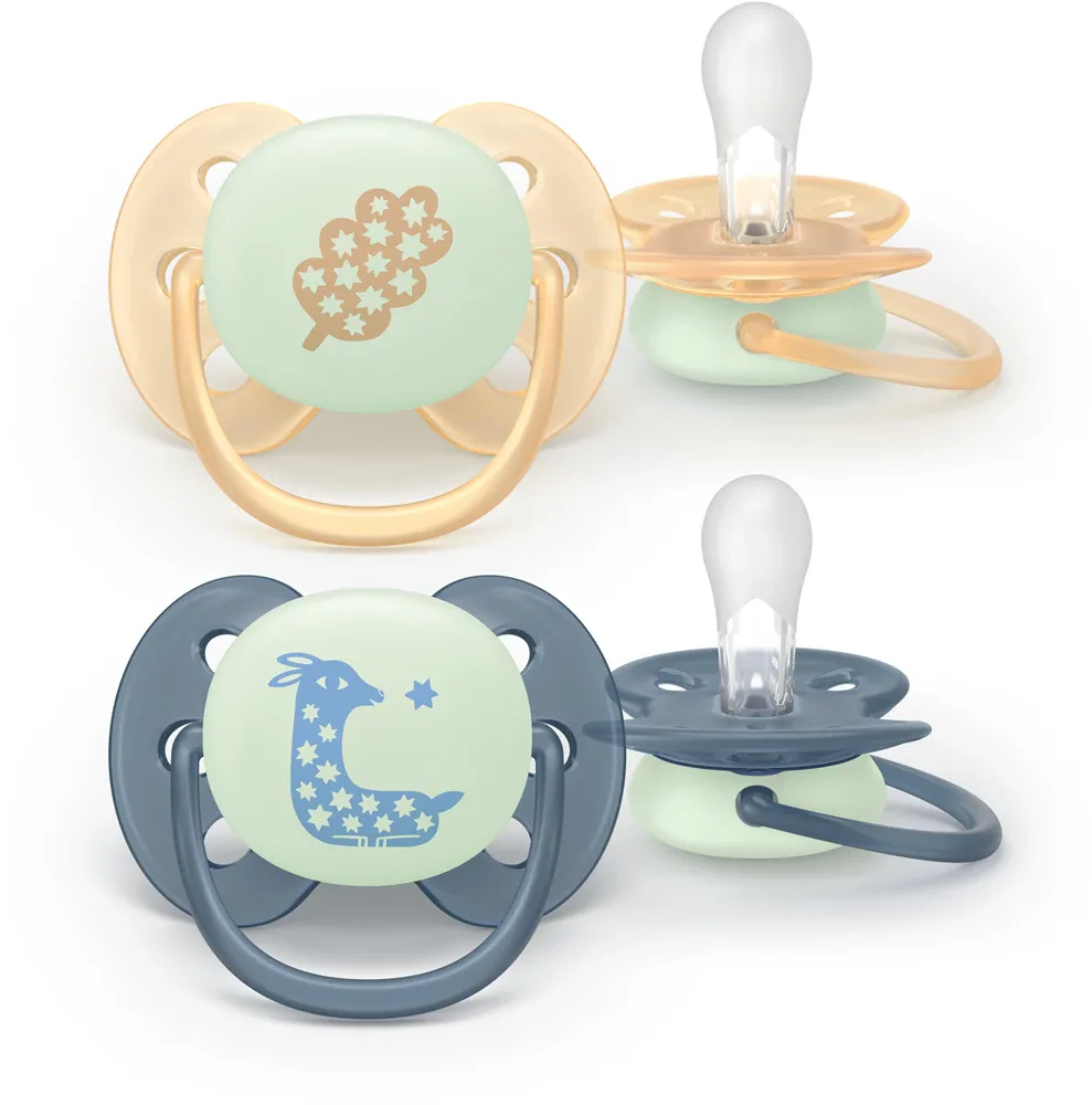 Пустышка Philips Avent Ultrasoft Night SCF094/03 ортодонтическая, светящаяся в темноте, 6-18 мес., 2 шт Neutral