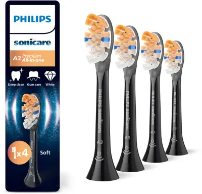 Сменные насадки для зубной щётки Philips Sonicare Premium All-in-One HX9094/88 черные, 4 шт Black