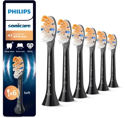 Сменные насадки для зубной щётки Philips Sonicare Premium All-in-One HX9096/88 черные, 6 шт Black