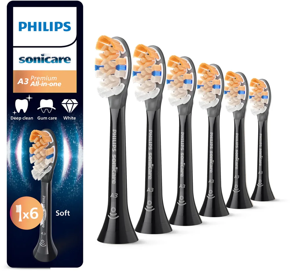 Сменные насадки для зубной щётки Philips Sonicare Premium All-in-One HX9096/88 черные, 6 шт Black