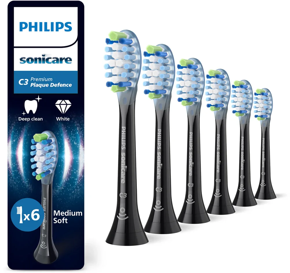Сменные насадки для зубной щётки Philips Sonicare Premium Plaque Defense HX9046/88 чёрные, 6 шт