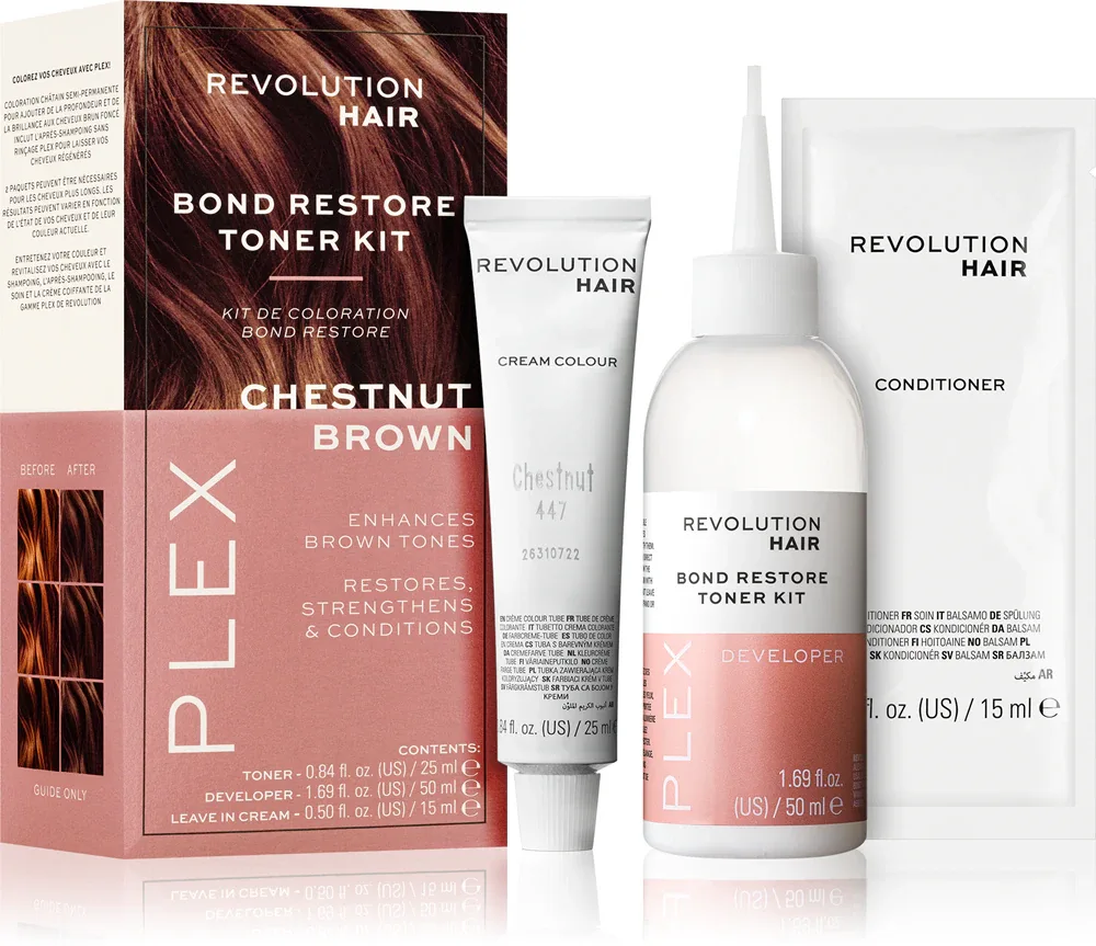 Набор для тонирования волос Revolution Haircare Plex Bond Restore Kit смываемый, 1 шт, оттенок Chestnut Brown