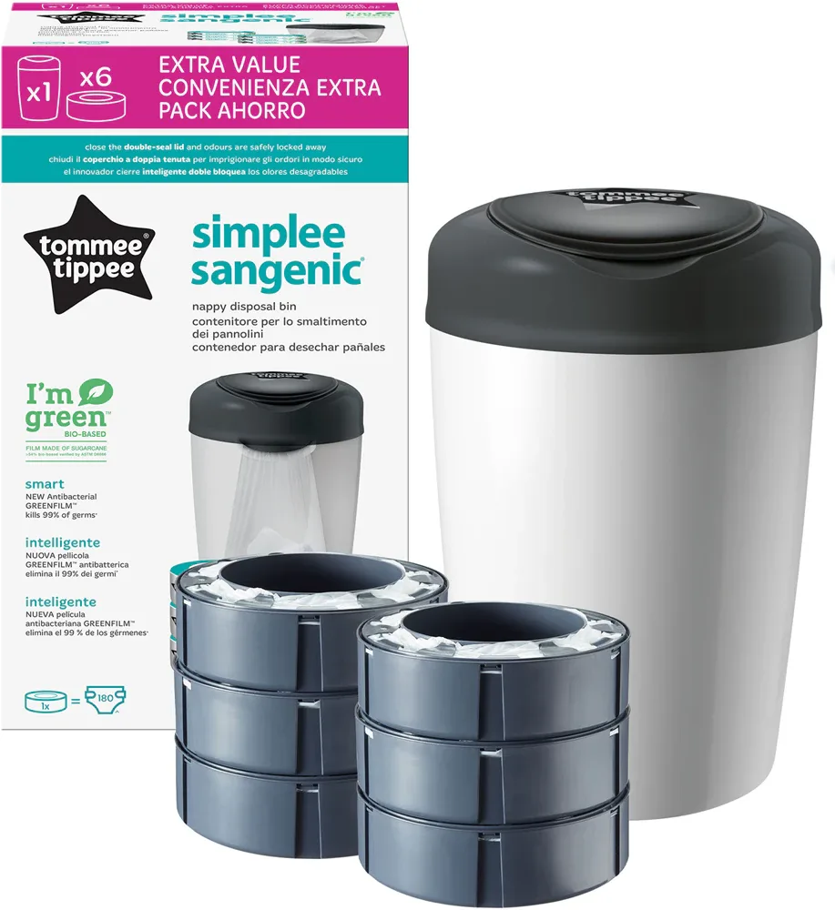 Накопитель для подгузников Tommee Tippee Simplee Set с крышкой на петлях, с 6 сменными кассетами