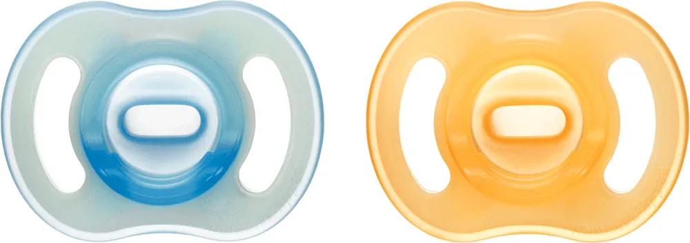 Пустышка Tommee Tippee Ultra Light Night силиконовая, светится в темноте, 2 шт 6-18m Orange/ Blue