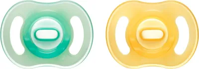 Пустышка Tommee Tippee Ultra Light Night силиконовая, со светящимся в темноте кольцом, 2 шт Yellow/ Green 0-6m