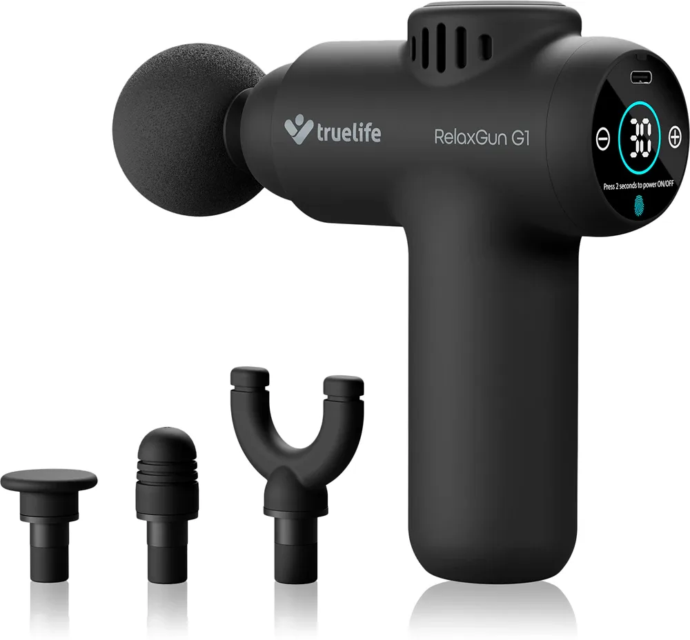 Массажный пистолет Truelife RelaxGun G1 с 4 насадками, 30 уровнями интенсивности, 1 шт