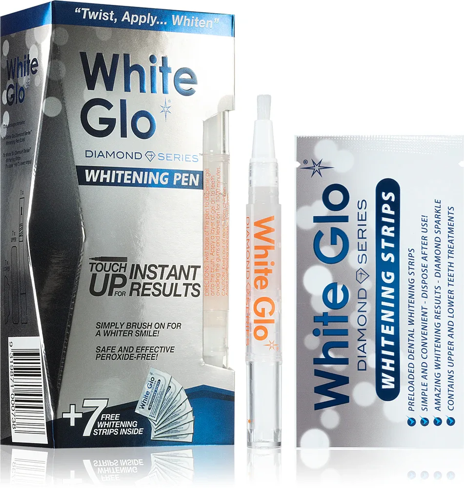 Набор для отбеливания зубов White Glo Diamond Series Extreme Whitening Pen карандаш и полоски, 2,5 мл + 7 шт
