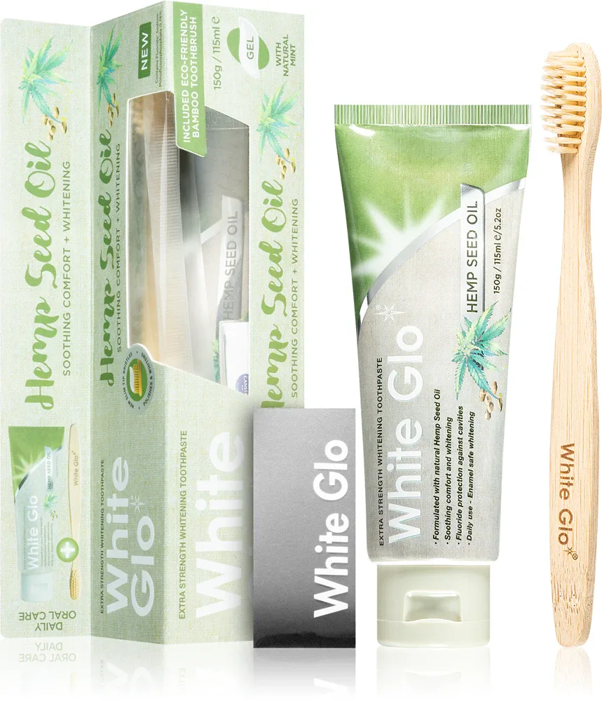 Зубная паста отбеливающая White Glo Hemp Seed Oil с зубной щёткой, 150 г