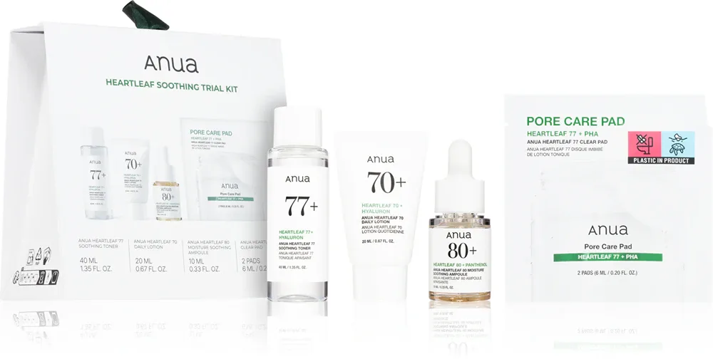 Набор для лица Anua Heartleaf Soothing Trial Kit тоник, эмульсия, ампулы и тонизирующие диски
