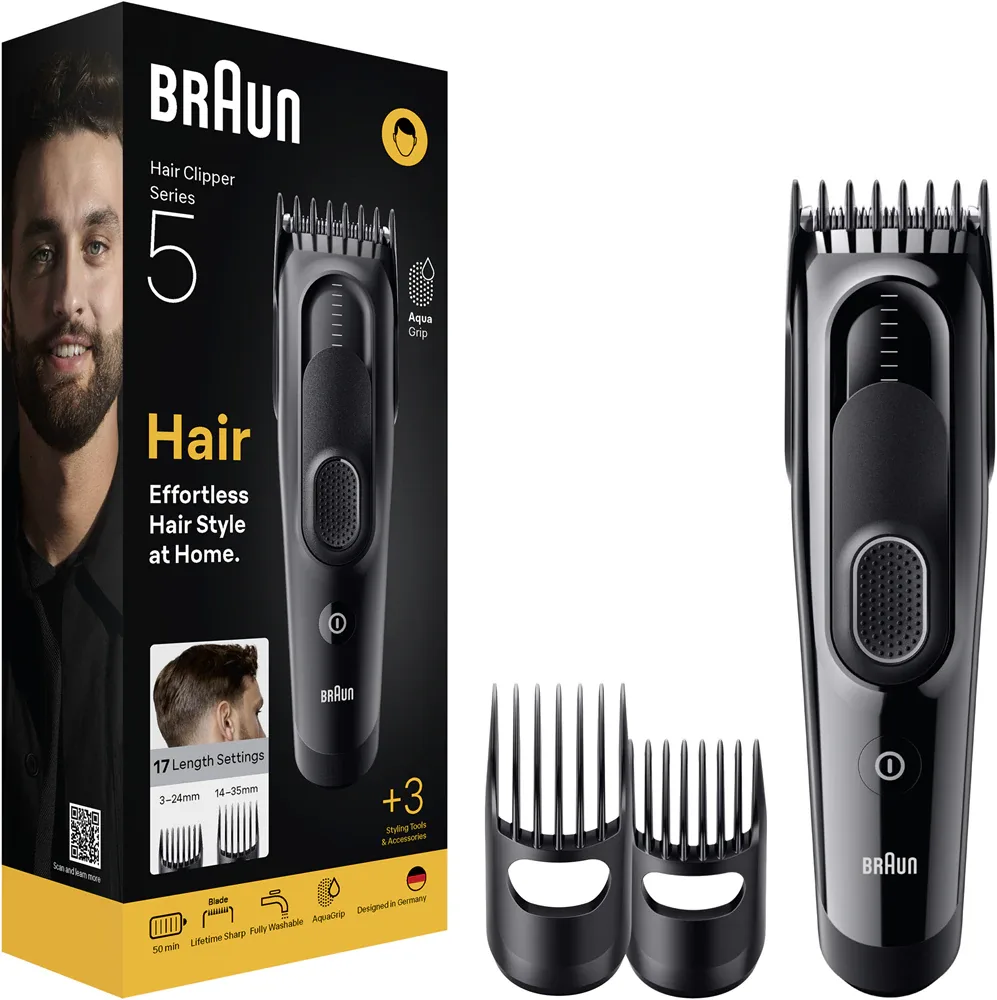 Машинка для стрижки волос Braun Series 5 HC5530 с 2 гребёнками, беспроводная, 1 шт